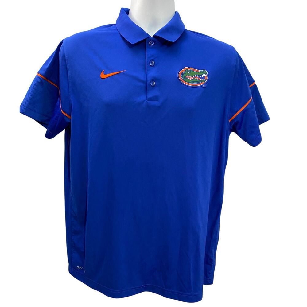 Vintage Florida Gators Polo Shirt Medium Blue Orange Men Nike Dri-Fit Embroidery